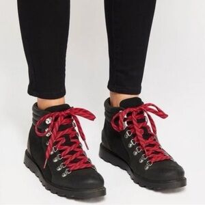 SOREL Ainsley Conquest Waterproof Leather Ankle Hiking Boots Black Size 8